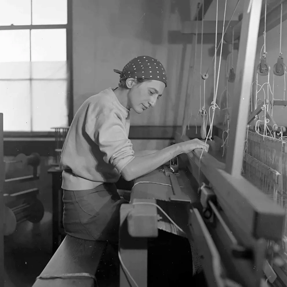 Anni Albers at the loom at Black Mountain College in 1937, continuing the textile heritage of the Bauhaus