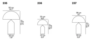 Atollo Glass size and dimensions table lamp. Source: Oluce