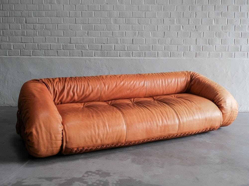 Anfibio Alessandro Becchi Giovanetti transformable sofa 1970s cognac leather vintage design