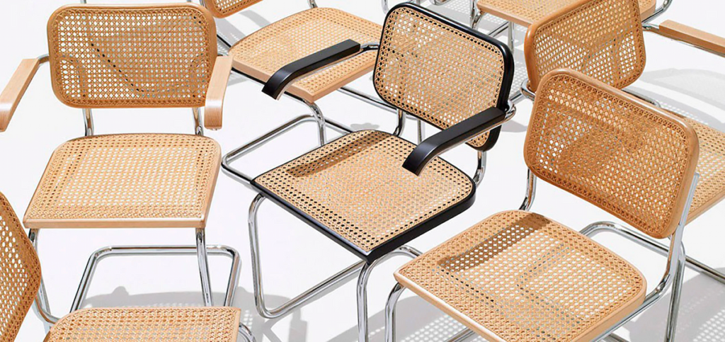 Cesca chair by Marcel Breuer combining modern tubular steel and traditional caning