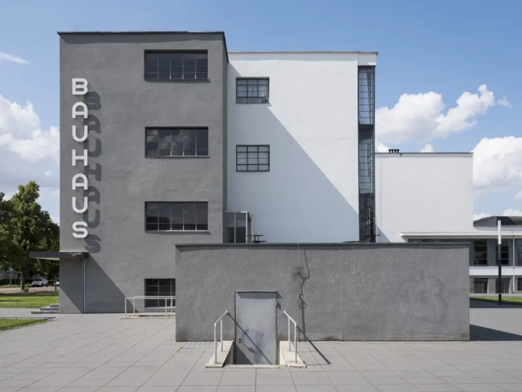 Modernist architecture of Bauhaus Dessau illustrating the school's functionalist principles