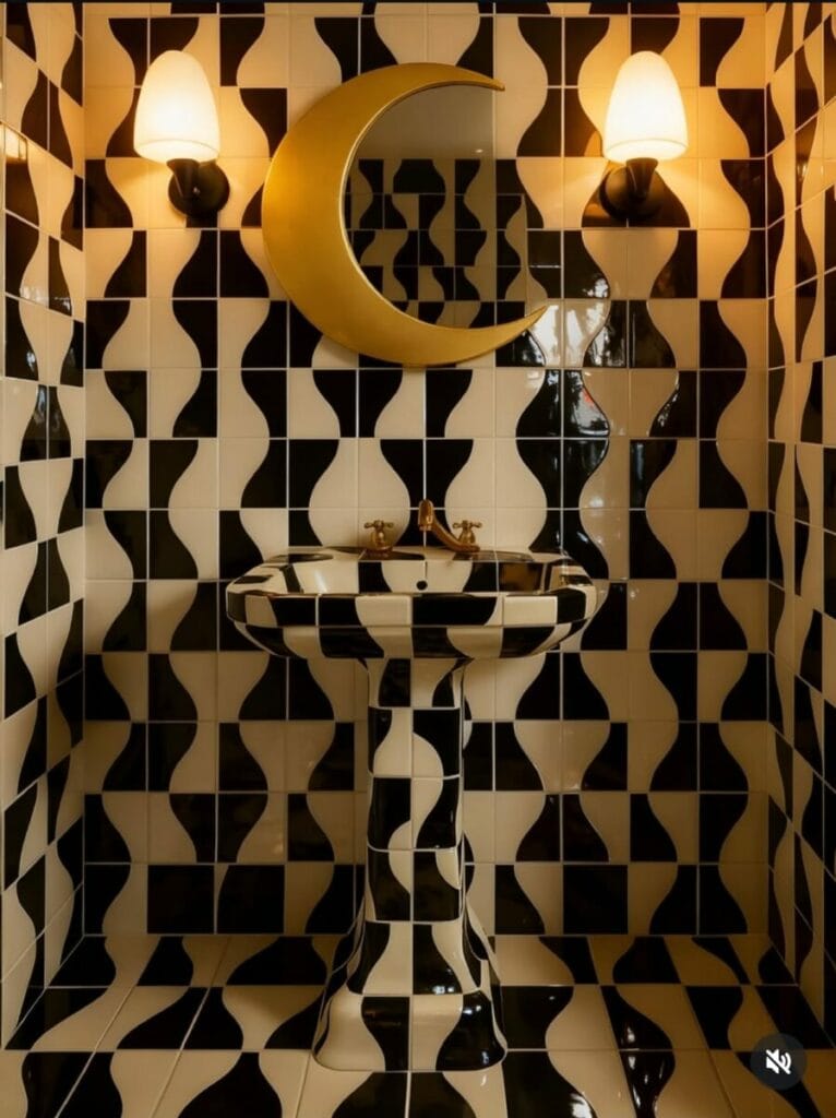 Black and white retro design tile bathroom by Diango Hernández