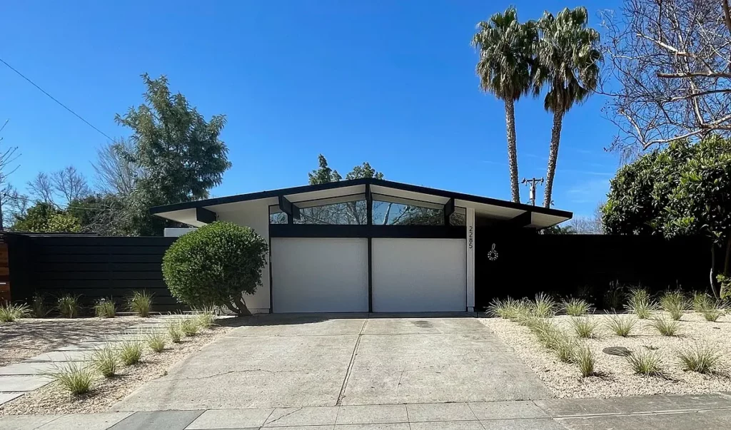 Eichler house in San Jose with garage and entrance to living space.