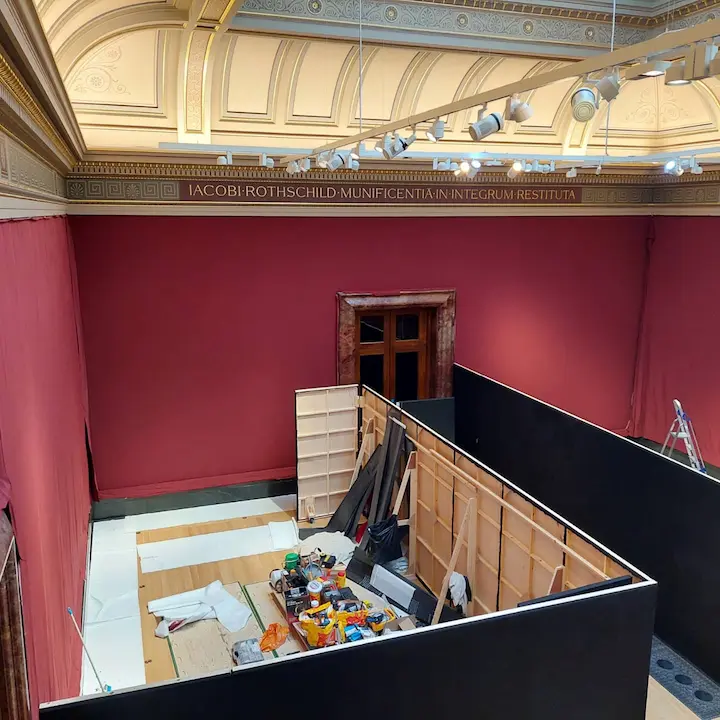 Wall fabric installation National Gallery London museum