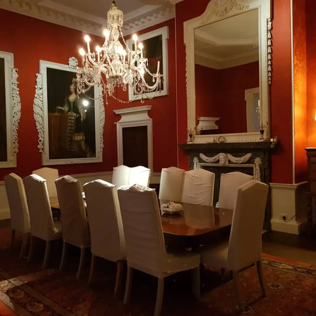 Red fabric walling living room upholstery work Franklin
