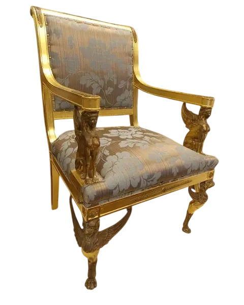 Golden antique chair restored by Stephen Franklin upholsterer