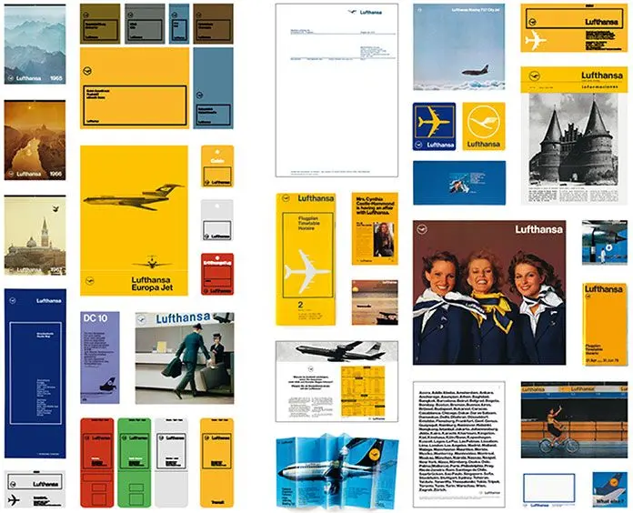 Lufthansa identity applications by Otl Aicher 1962 signage print various media