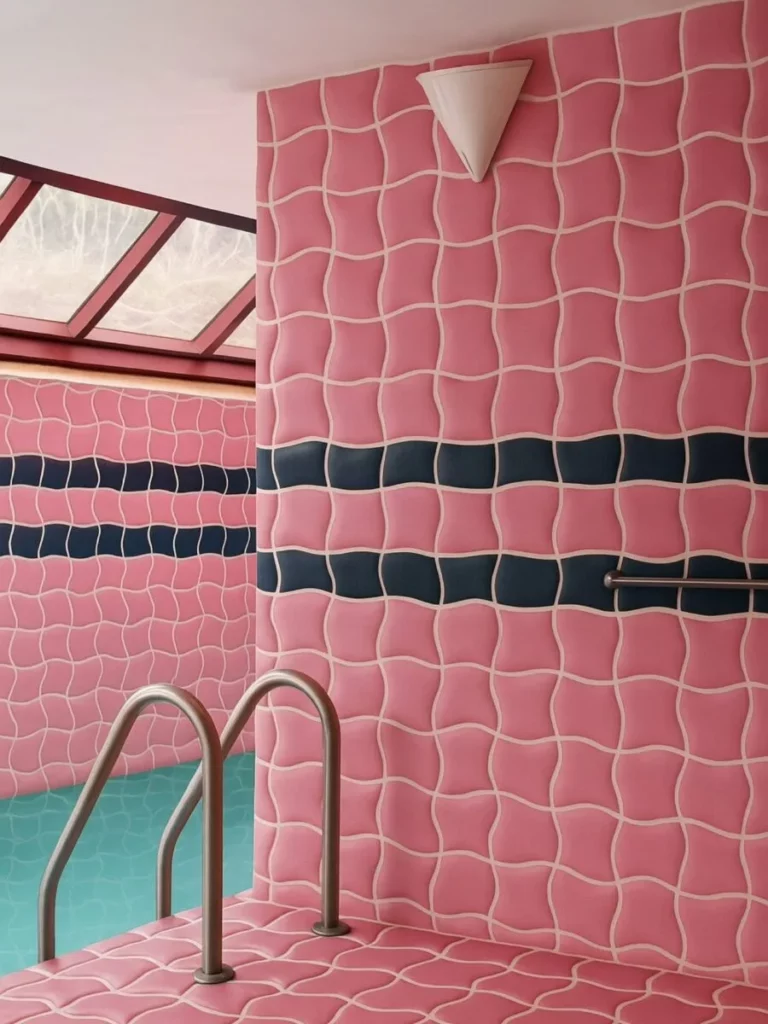 Pink tile pool painting by Diango Hernández