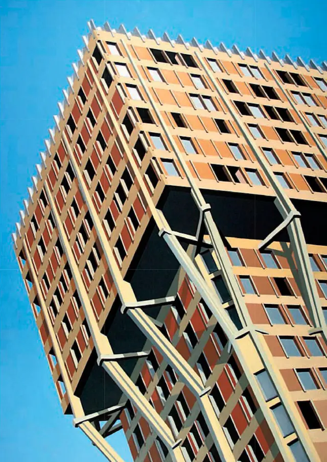 Torre Velasca facade detail by BBPR architects 1958 Milan brutalist architecture