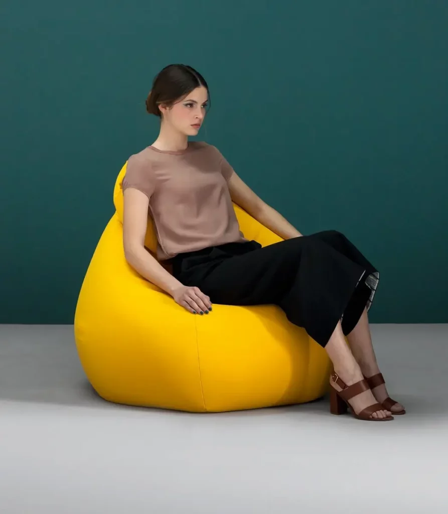 Sacco armchair (Zanotta, 1968), yellow version — an icon of Radical Design.