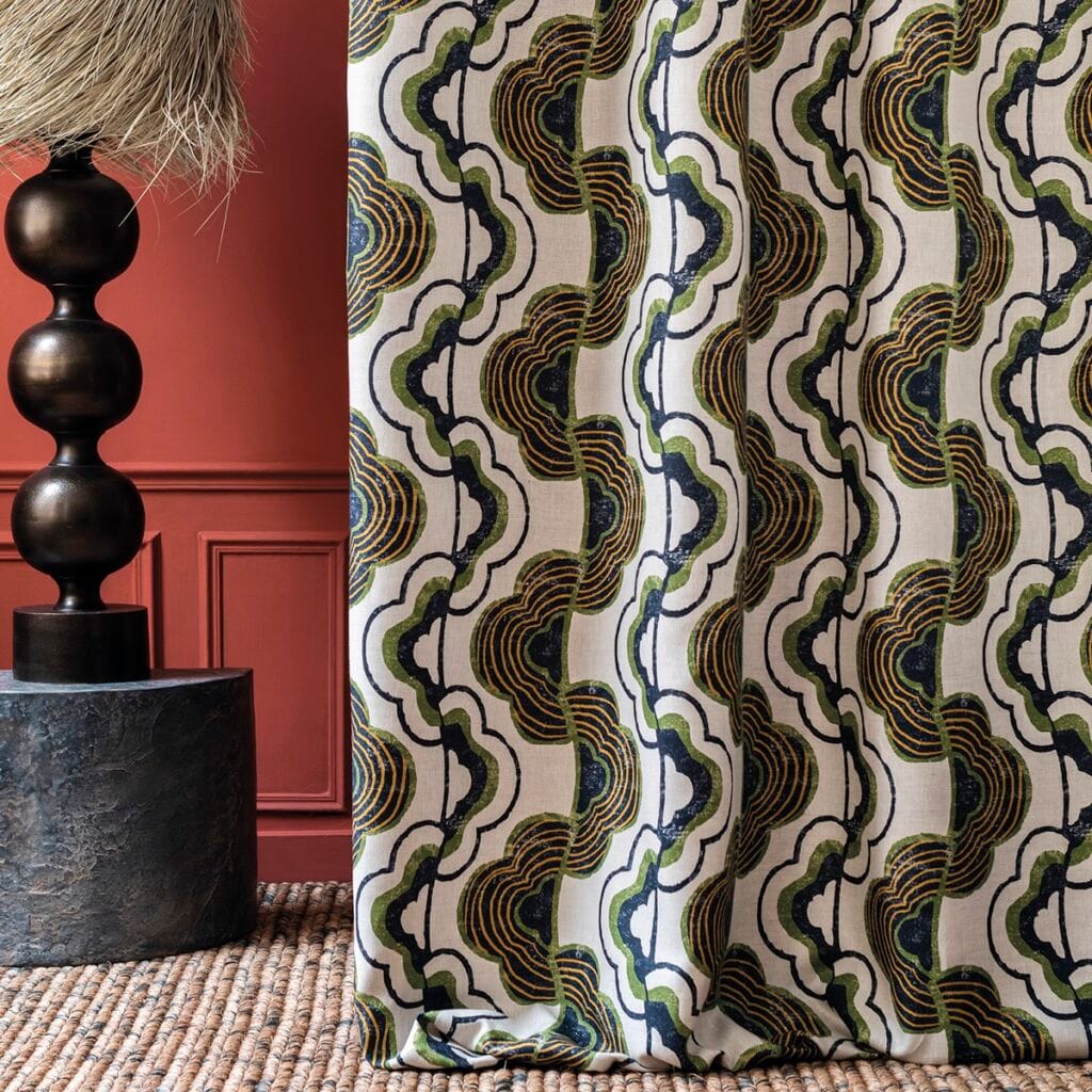 Printed linen canvas fabric with decorative pattern