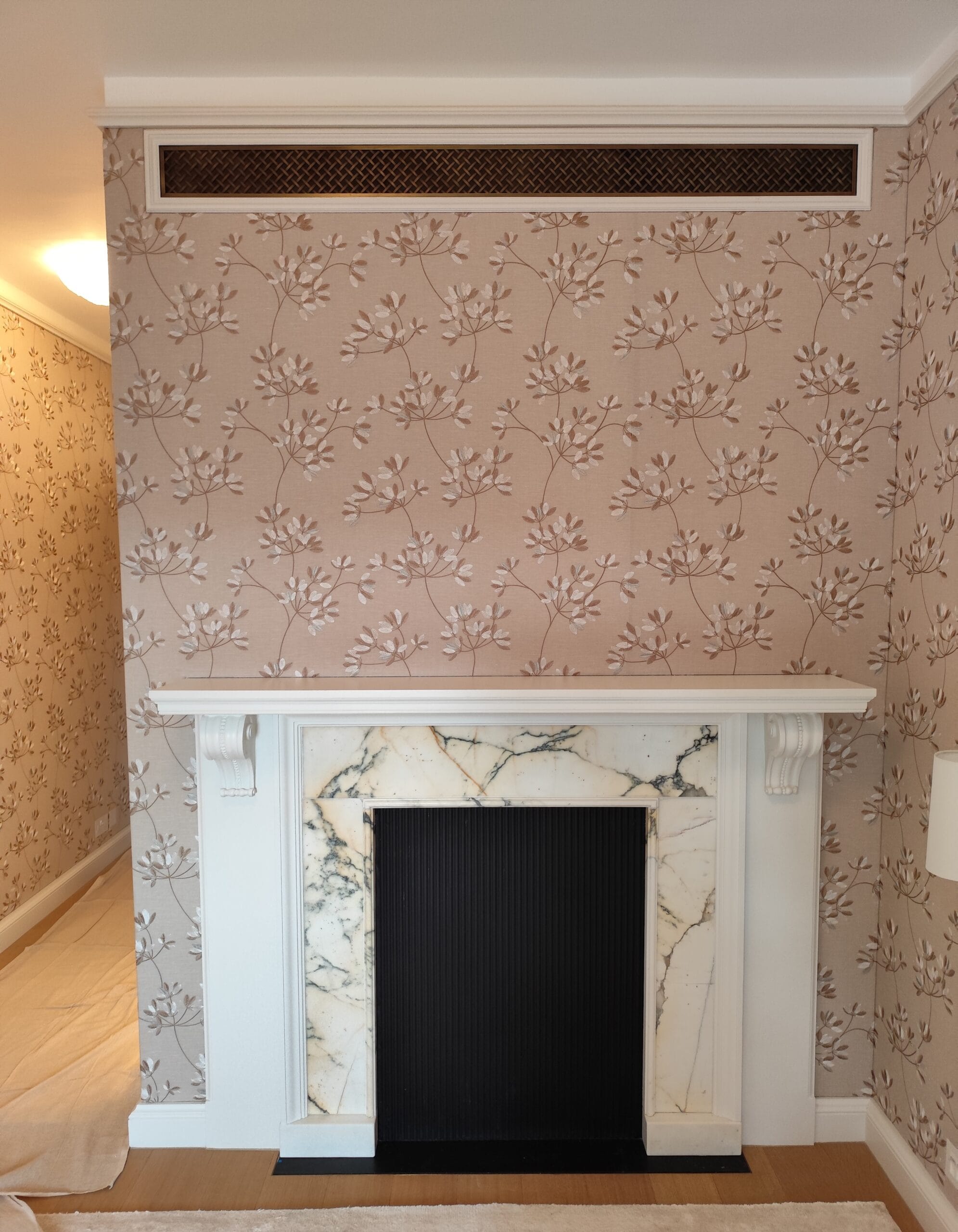 Fabric walling installation on a chimney breast wall